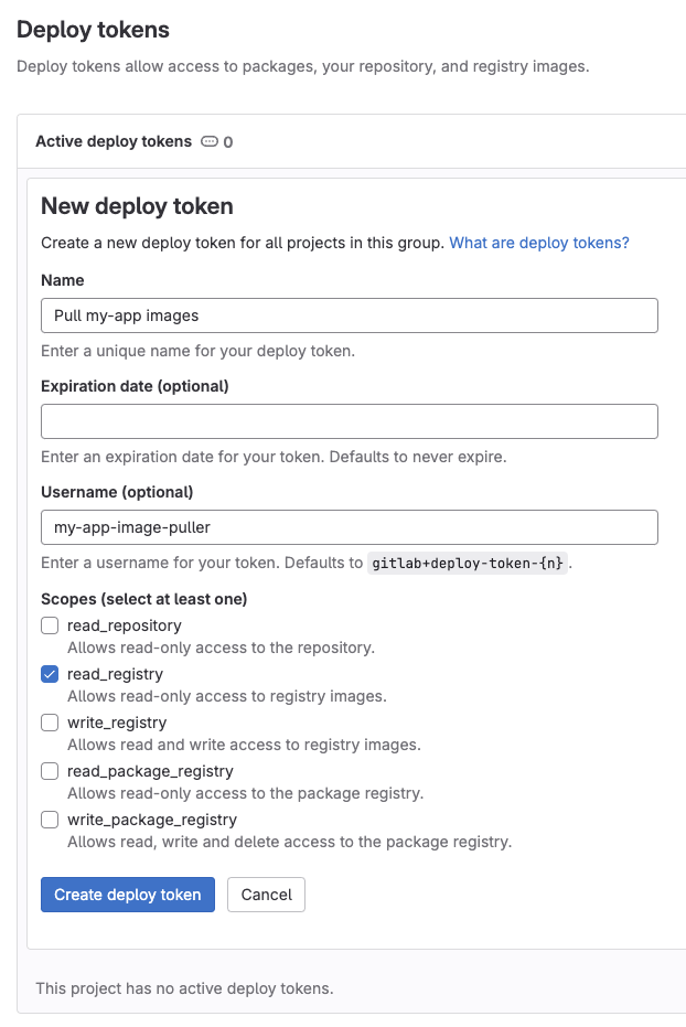 GitLab create new deploy token