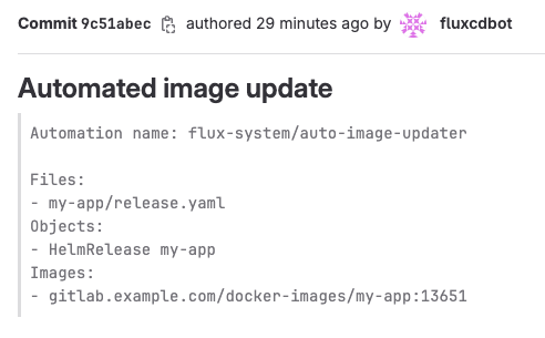 GitLab fluxcdbot auto commit message