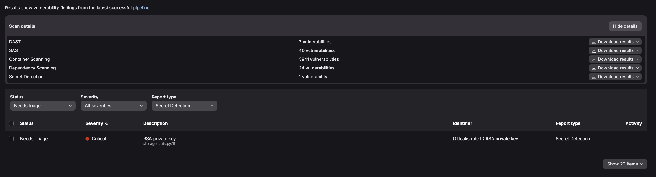 Secret Detection Findings.